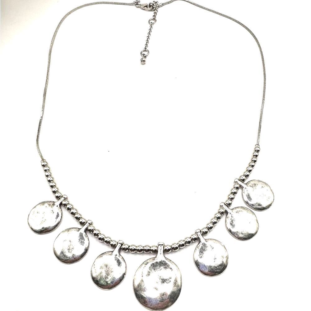 Silver Necklace with Hammered Disc Pendants
